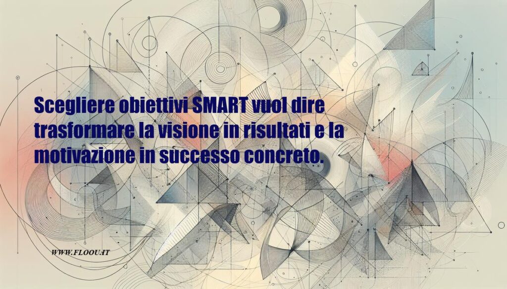 Cover con motivi astratti in stile notebook, linee leggere e parole chiave del metodo SMART per la crescita aziendale.