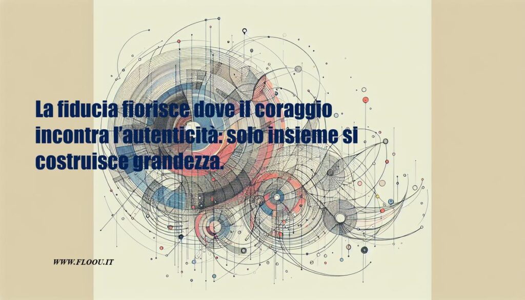 Concetto astratto di fiducia e collaborazione nel team, rappresentato in stile artistico minimalista su fondo chiaro, con accenti colorati che suggeriscono team building, leadership e cultura aziendale.