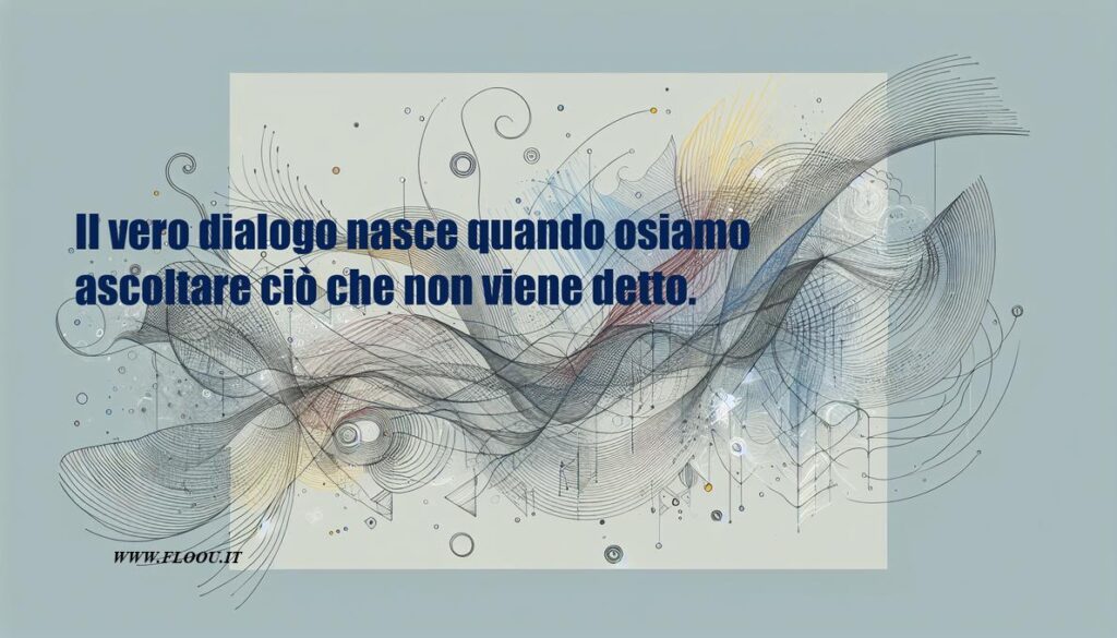 Illustrazione astratta di comunicazione interna e silenzio organizzativo, con linee sottili e colori delicati, che suggerisce ascolto attivo, feedback e fiducia.